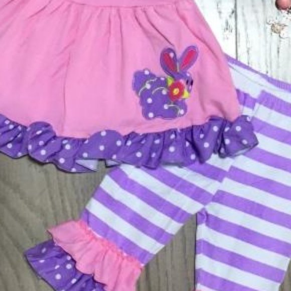 Easter Bunny Rabbit Ruffle Tunic Dress Girl Outfit - Picture 2 of 2